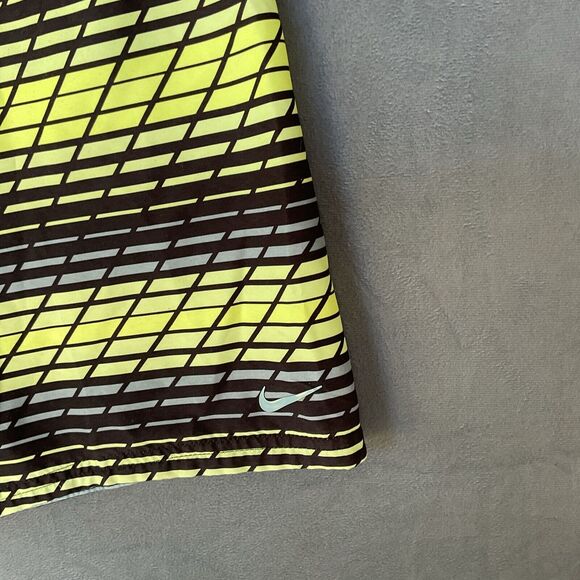 Y2K Nike Board Shorts Trunks Men's Medium Vintage Swoosh Logo Neon Green Black - Picture 5 of 12